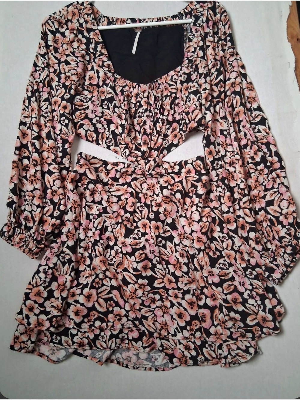 Free people Floral Cutout Boho Mini Dress Flowy Long Sleeve Medium
